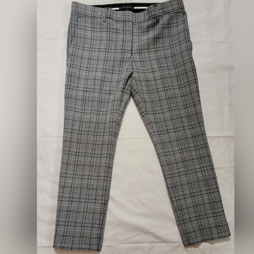 Women's Ann Taylor Houndstooth Ankle Pants, Black/Gray , Size‎ 6P, Pre-Owned